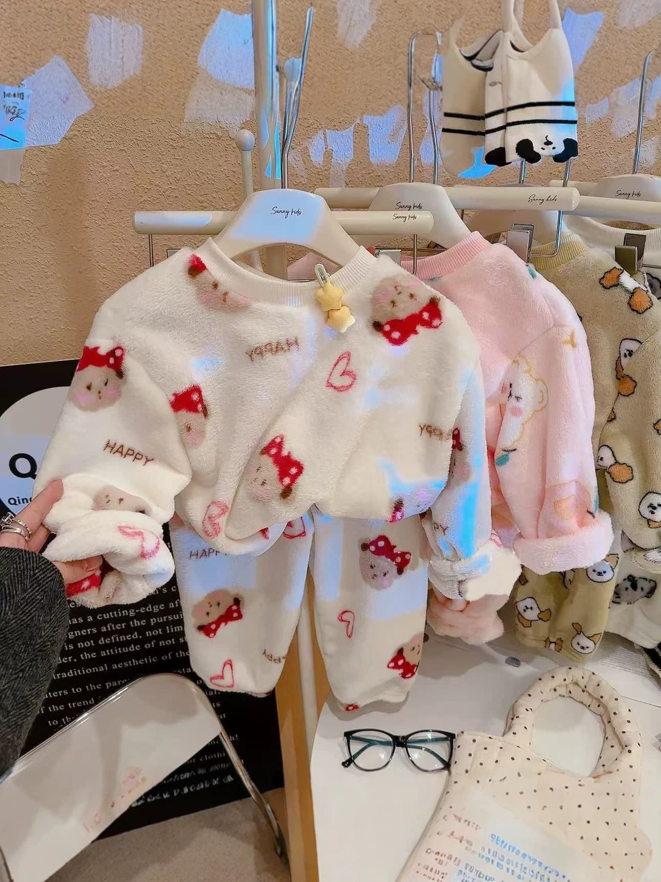 New Flannel Homewear for Fall/Winter, Men's Women's Children's Double-Sided Fleece Pajama Set, Baby Set, Warm Cartoon Two-Piece Set