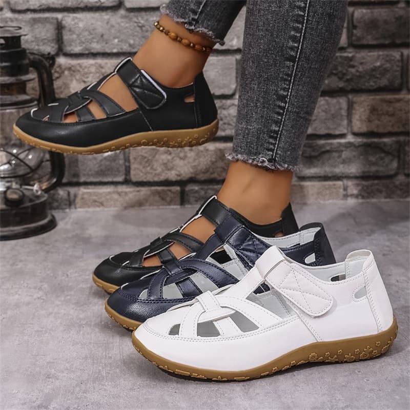 Large Size Cross-Border Women's Breathable Closed-Toe Sandals, Casual Ladies Beach Sandals, Hollow Fashion Flat Sandals, Versatile