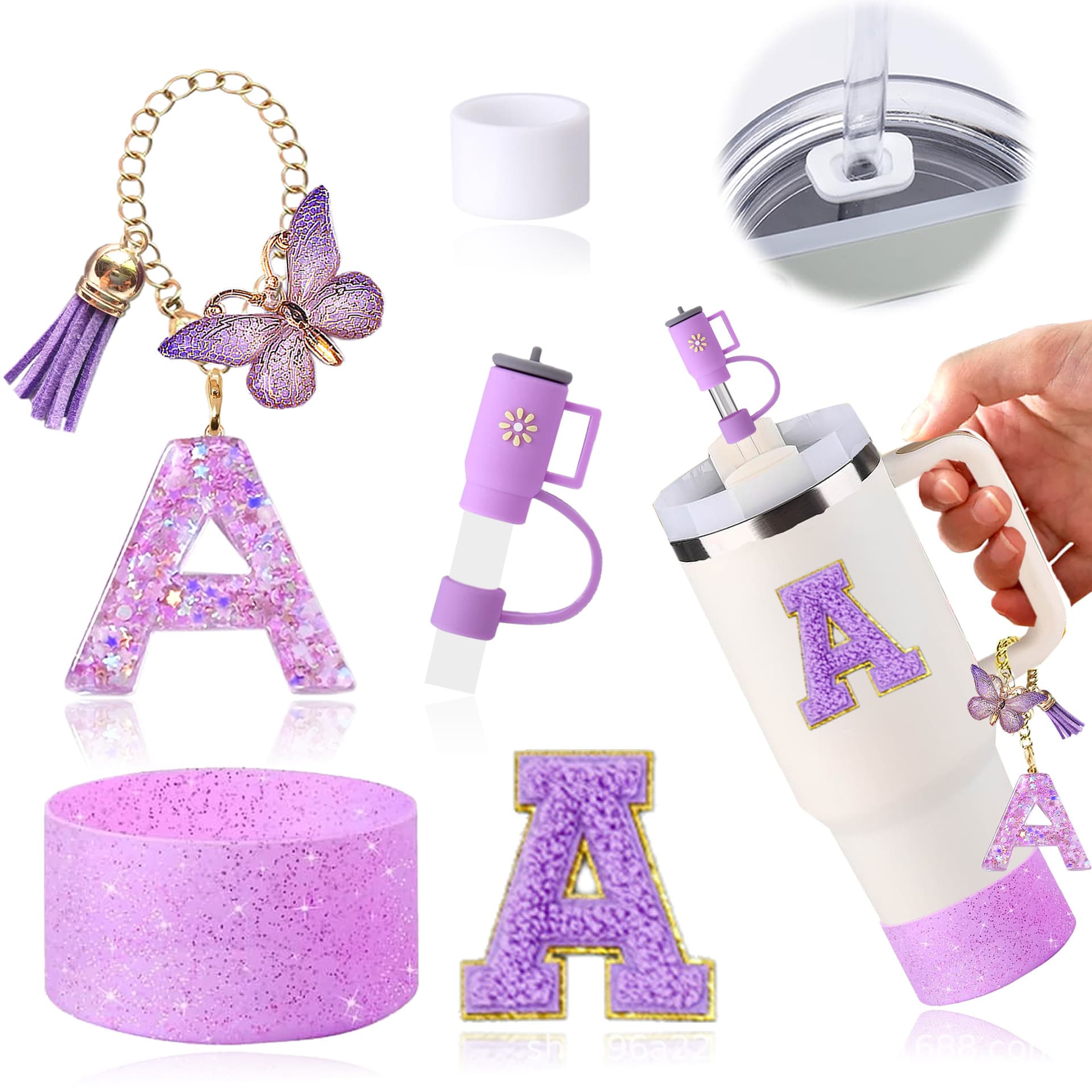 Stanley Cup Accessories Butterfly Tassel 26 Letters Cup Chain Pendant Towel Embroidered Patch Water Bottle Amazon