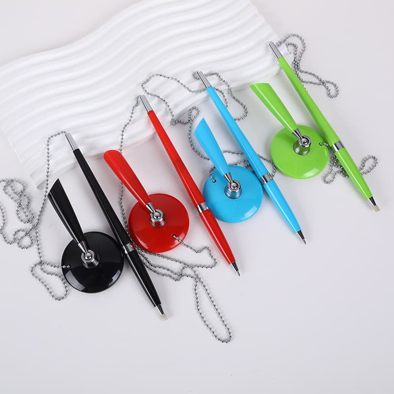 Colorful Plastic Chain Desk Pen for Office Meetings, Fixed Desktop Signature Pen with Custom Logo Printing for Corporate Events and Advertising Pens