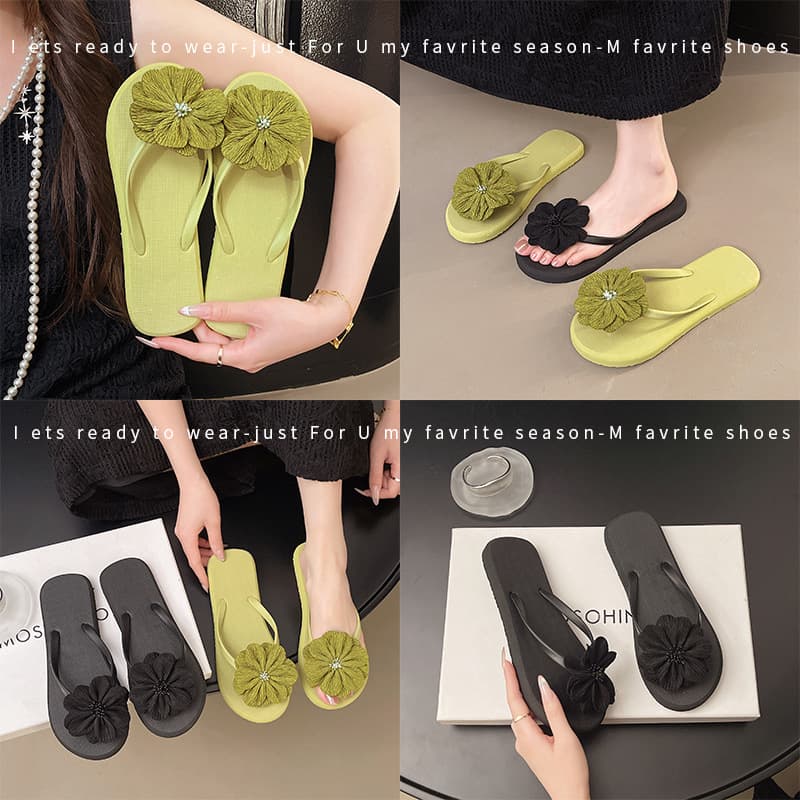 Summer Slippers Seaside Casual Floral Print Thong Sandals Outdoor Decor Beach Shoes Flip Flops Fashion Women