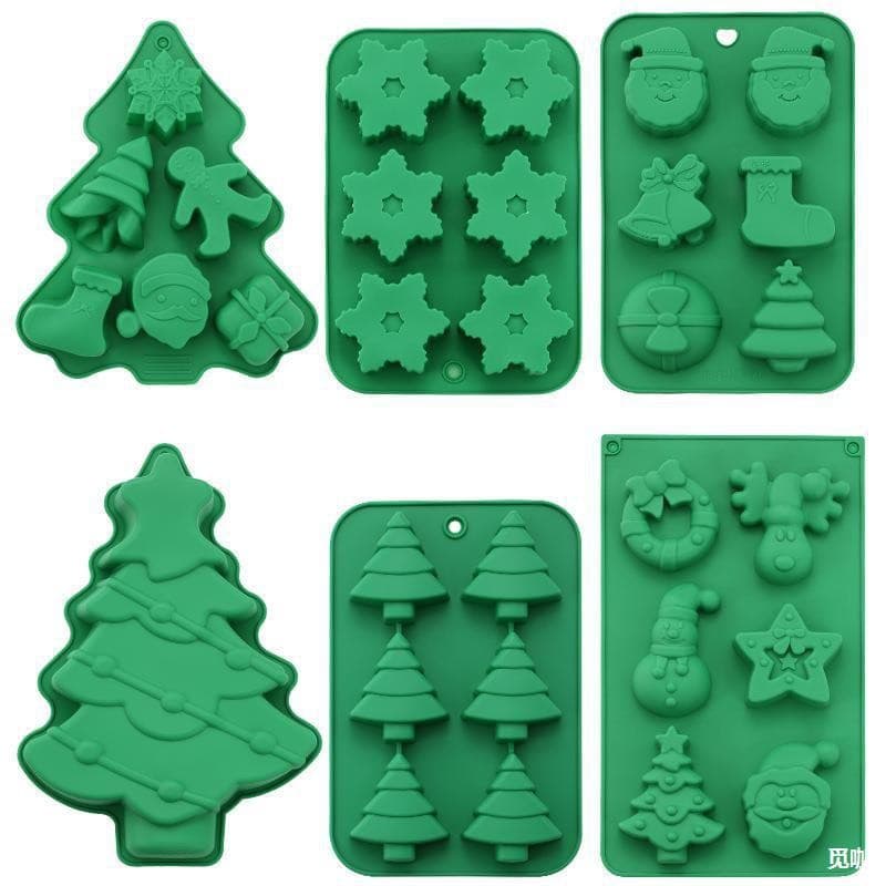 Christmas Tree Mousse Cake Mold Santa Snowflake Bell Silicone Chocolate Mold Ice Cube Tray Candle Soap Mold