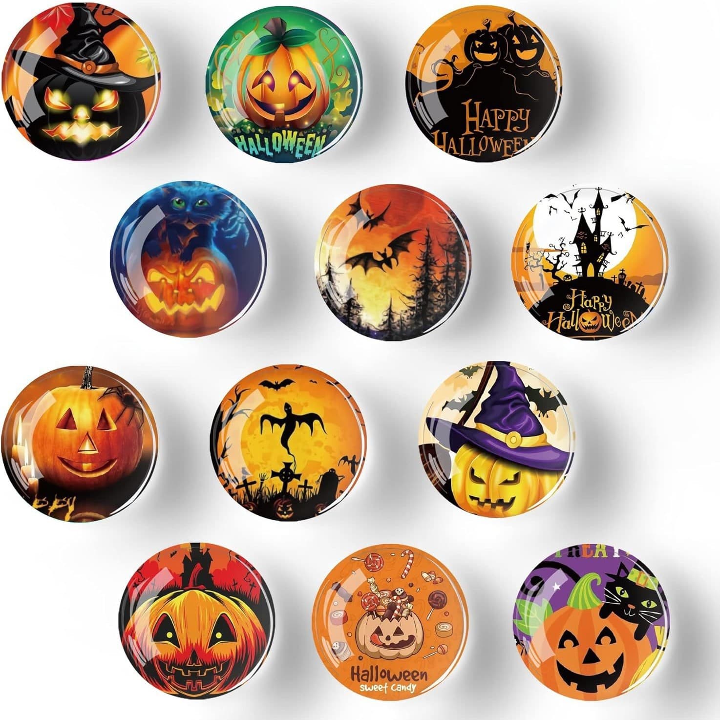 12 Pieces Glass Strong Magnetic Fridge Stickers Halloween Crystal Fridge Magnets Decorative Crafts
