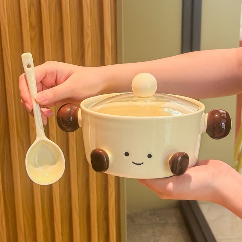 Double-Handle Soup Bowl Cute Cartoon Instant Noodle Bowl with Lid 2025 New High-Appearance Luosifen Bowl Microwave Soup Noodle Bowl