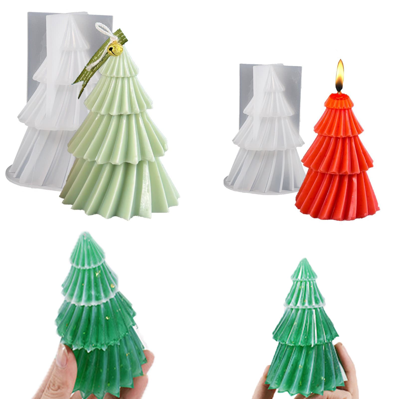 Diagonal Stripe Christmas Tree Aromatherapy Candle Resin Silicone Mold Epoxy DIY Christmas Origami Tree Plaster Ornament