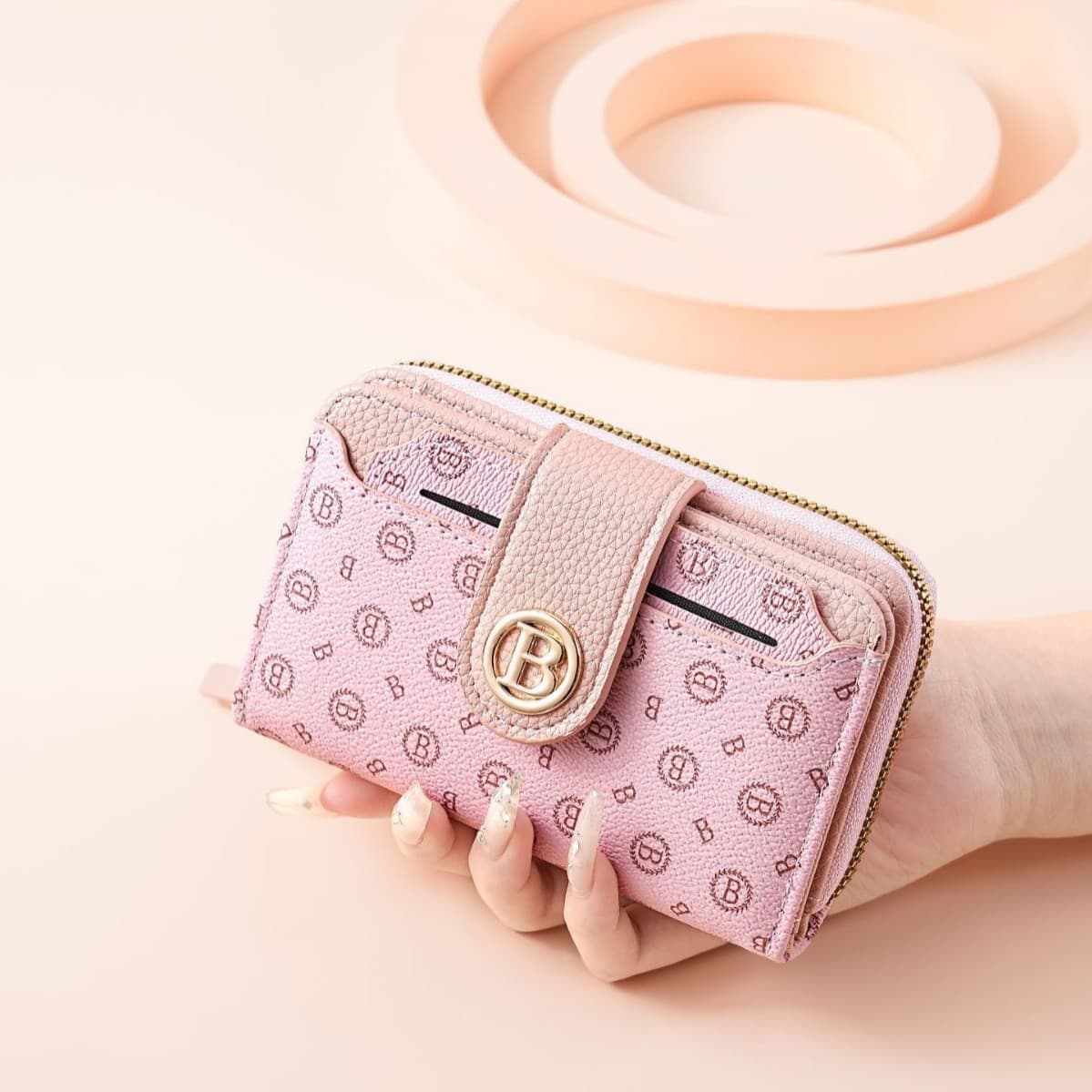 New Women's Short Cross-Border Fashion Printed Letter Zipper Coin Purse, European and American Versatile B-Element Old Floral Design