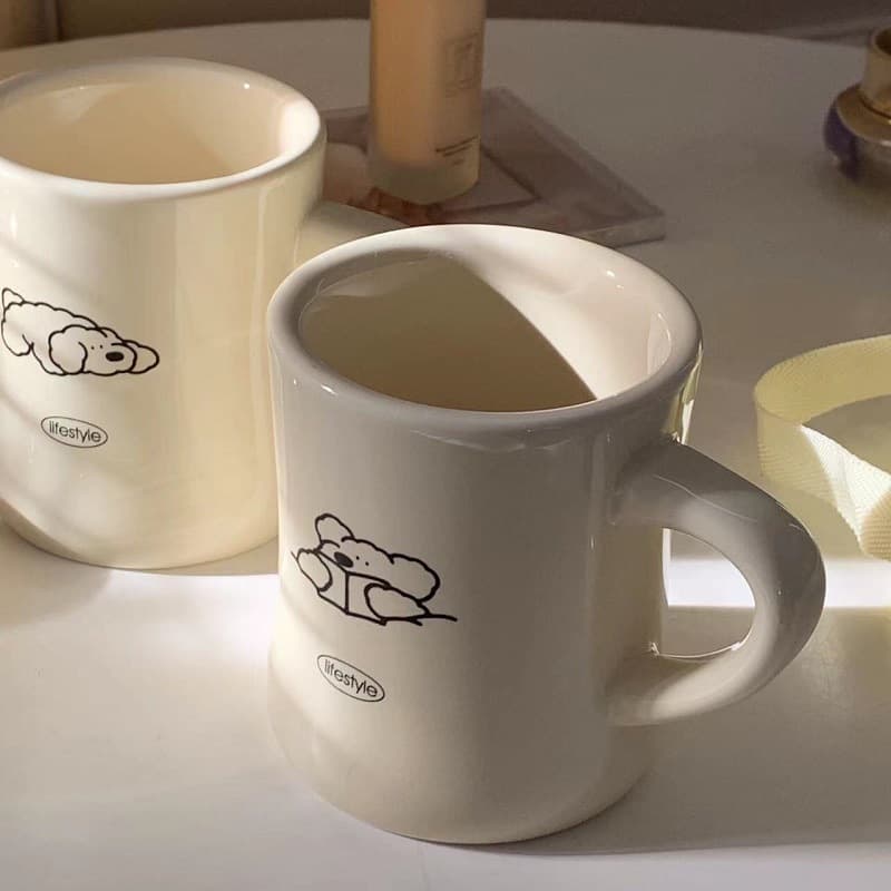 Lelemonade Waisted Mug Large Capacity Ceramic Coffee Cup Beige Dog Waisted Mug