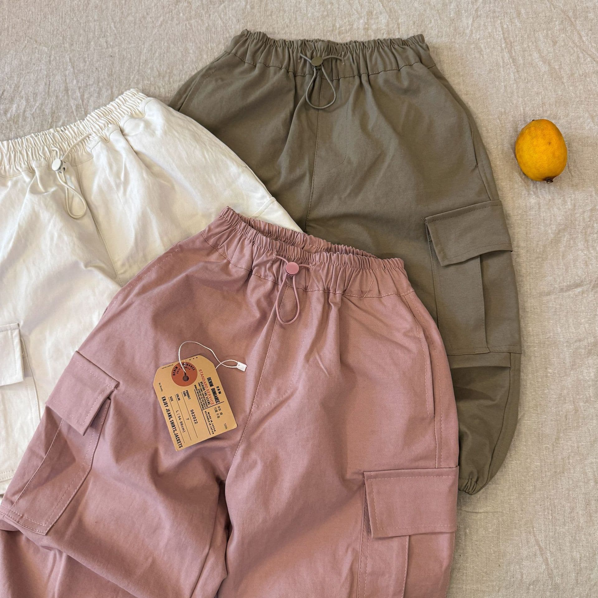 Children's Workwear Pants Spring Season Boys Girls Pure Color Buckle Cuffed Long Pants Versatile Comfortable Cotton Korean Style