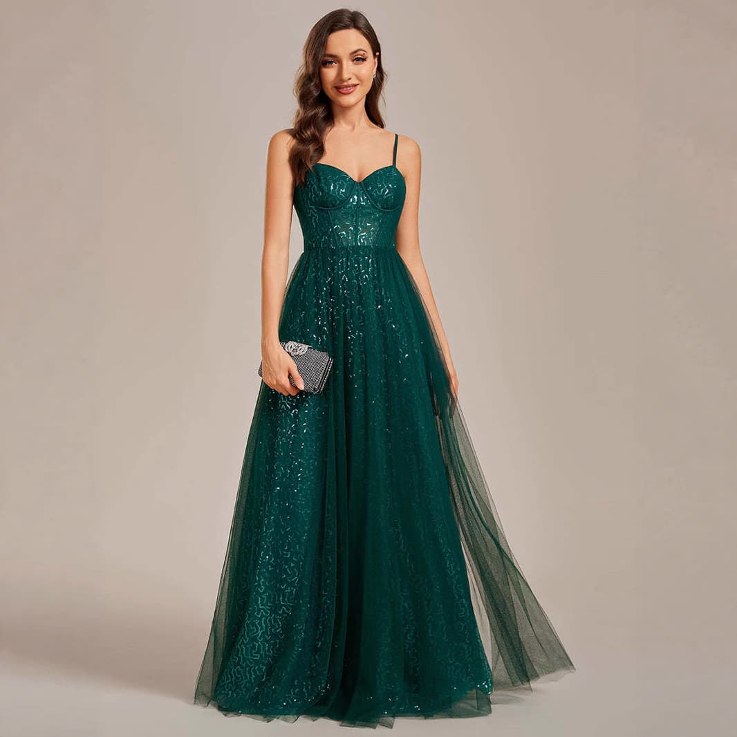AliExpress Strap Sheer Prom Dress 2025 New Wholesale Shiny Prom Trendy Evening Gown