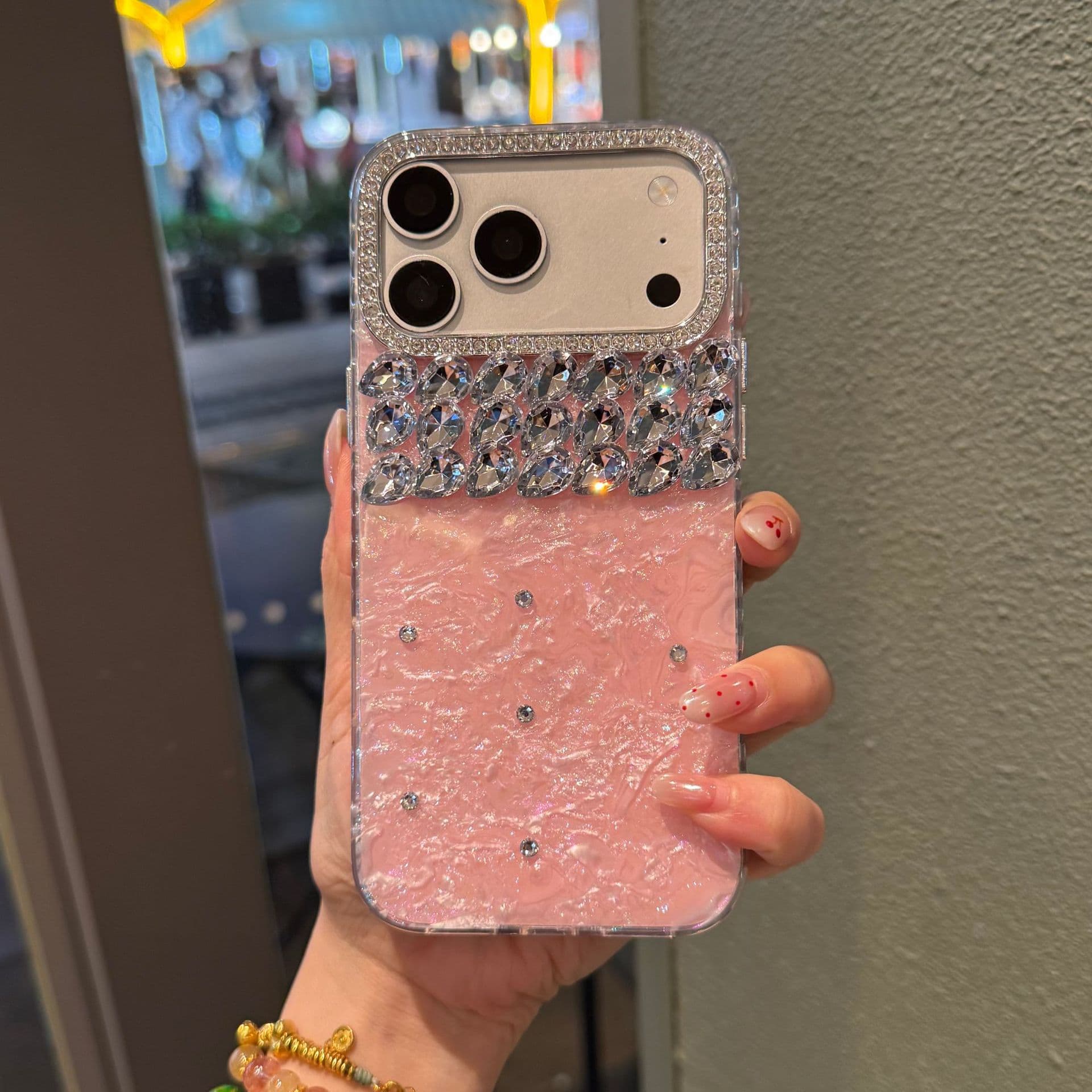 Luxury Pearl Texture Half-Crystal Case for iPhone 17 Pro Max/16 Pro, New for 14/15/13/16