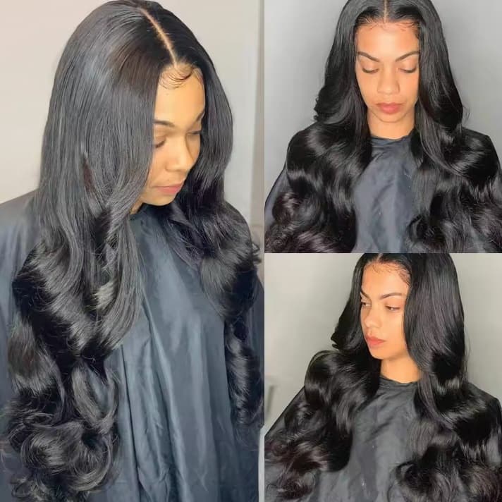 Natural Black Big Wave Human Hair Wig Full Head Cover Stylish European And American Brand Suitable for Dyeing And Perming