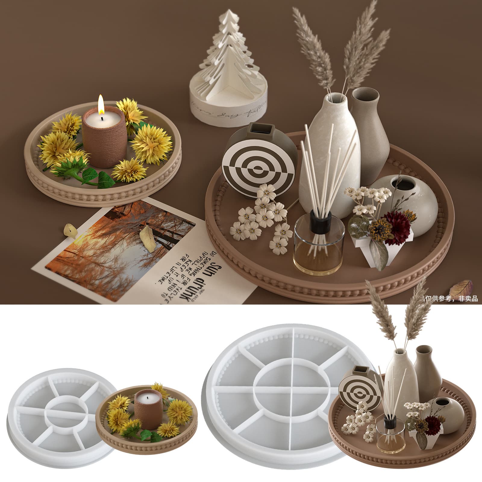 Poppy round bubble bead tray storage box glue mold DIY aromatherapy plaster dish silicone mold