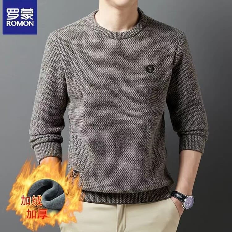 Premium Men's Chenille Knit Sweater for Middle-aged Fathers Winter Fleece-lined Thick Warm Thermal Base Layer New Style