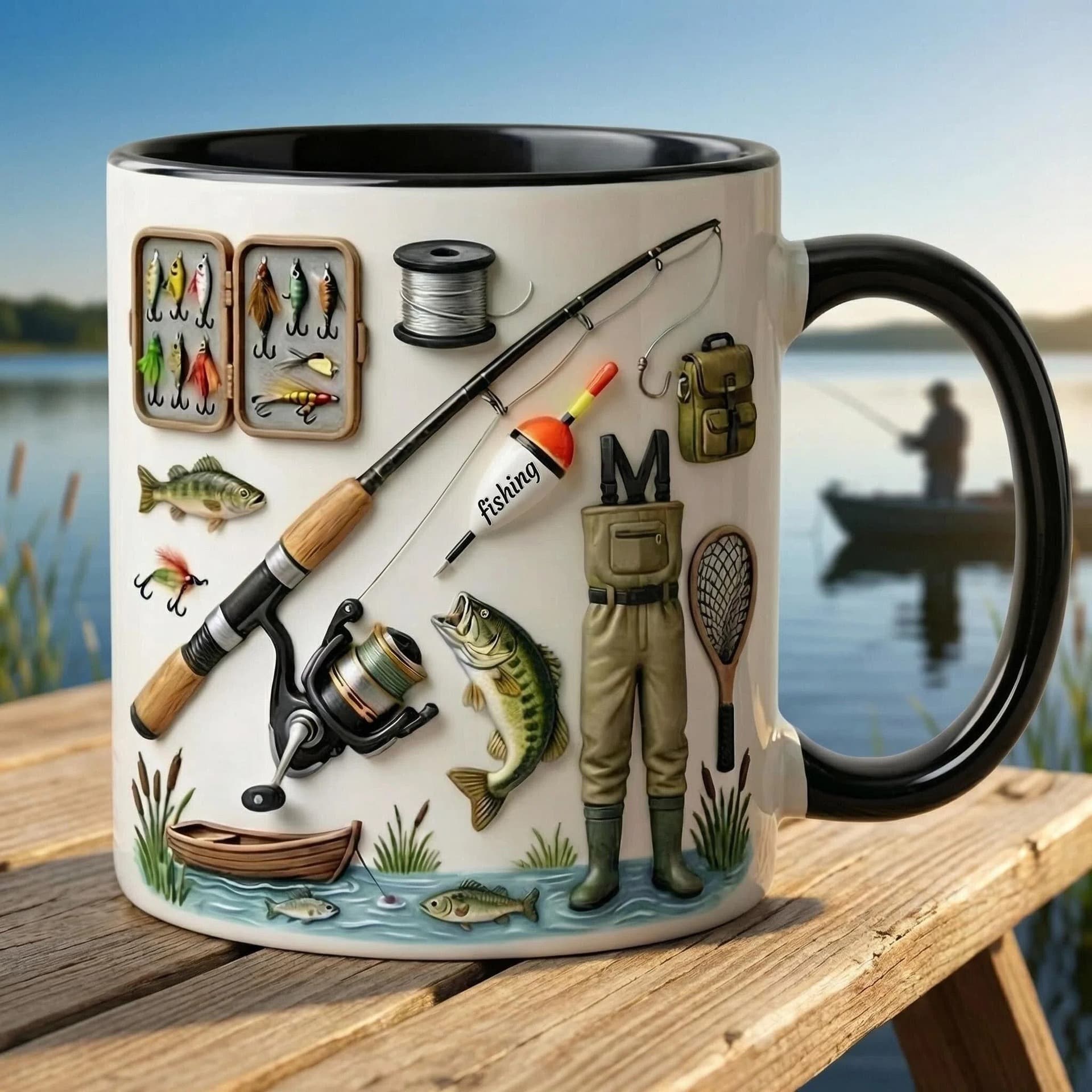 Cross-border New Fishing Mug Fishing Theme Ceramic Mug Office Home Creative Coffee Cup