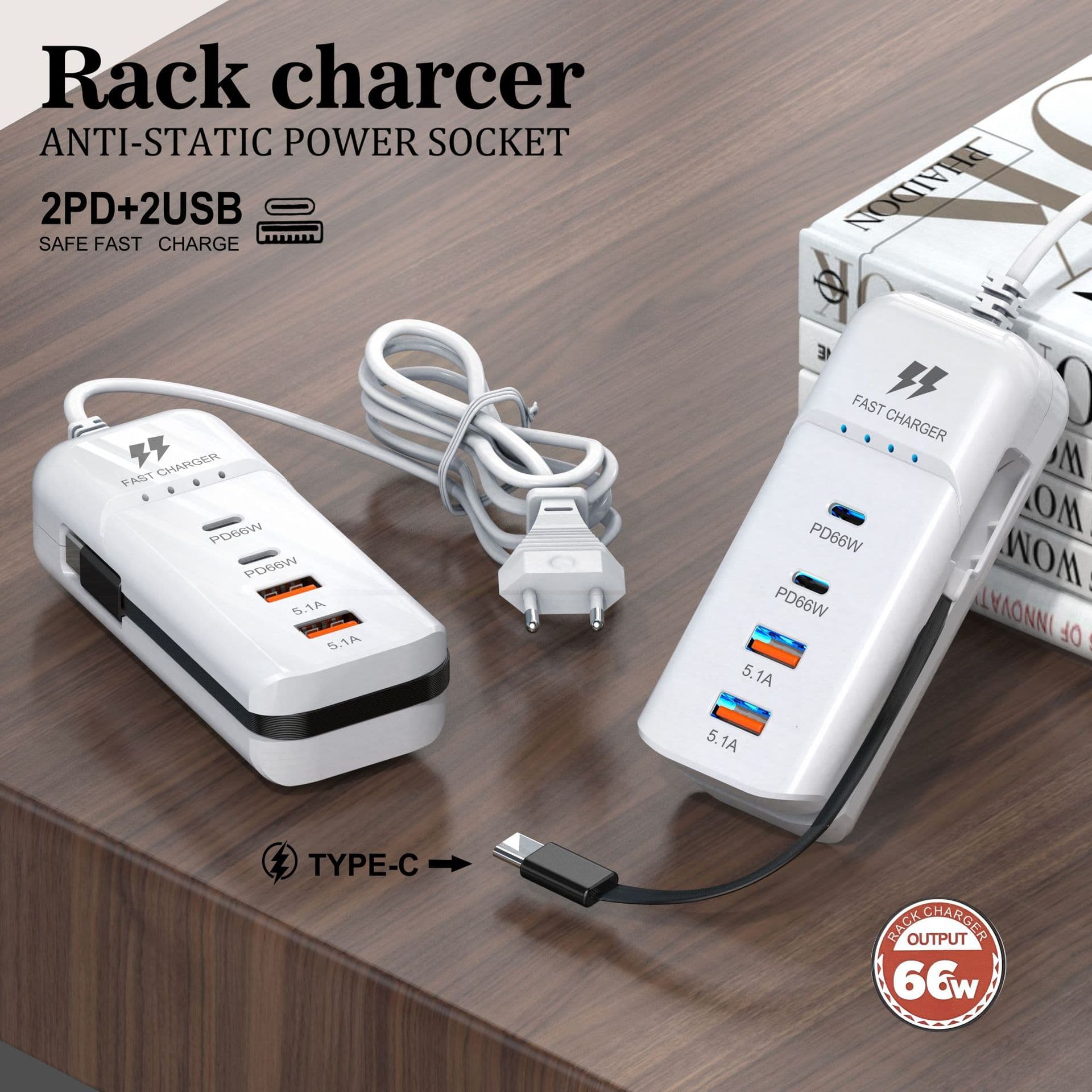 New Phone Charger Power Strip 4 USB Multi-Port Dual PD Fast Charging Head Universal with Type-C Socket Extension Cord