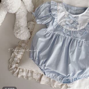 2025 New Summer Baby Girl Light Blue Bodysuit Sweet Ins Romper Fashionable First Birthday Outfit