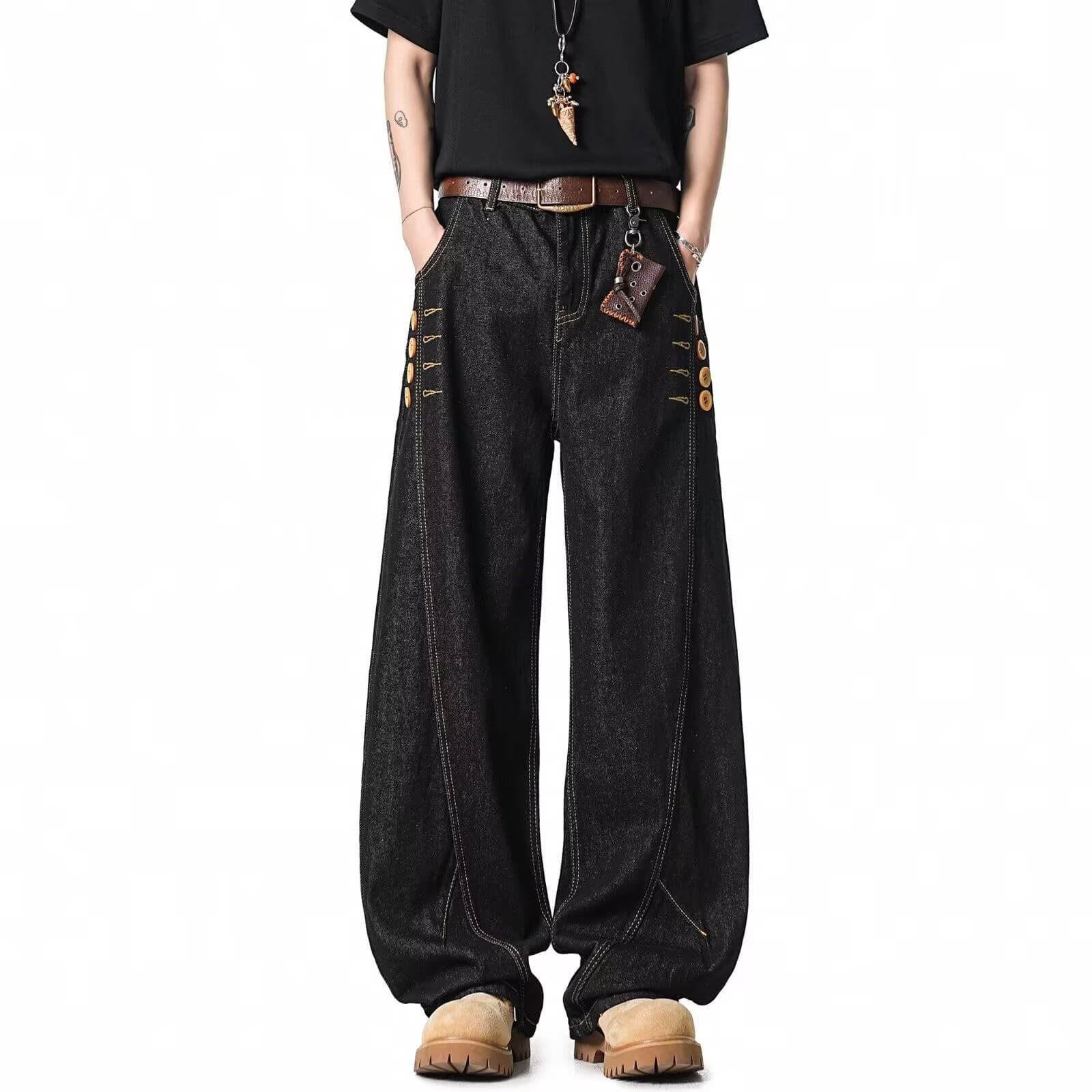 Cross-border American retro jeans for men, niche design scimitar pants, casual and versatile, loose wide-leg floor mopping pants