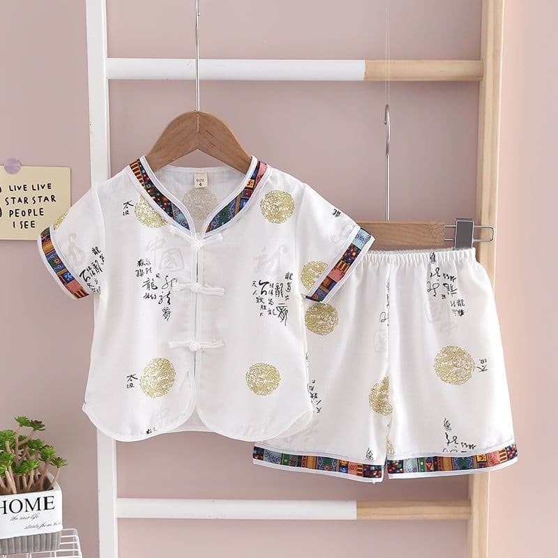 2026 new summer style boys' Tang suit Chinese style baby short-sleeved suit for children's ethnic style cotton and linen Hanfu