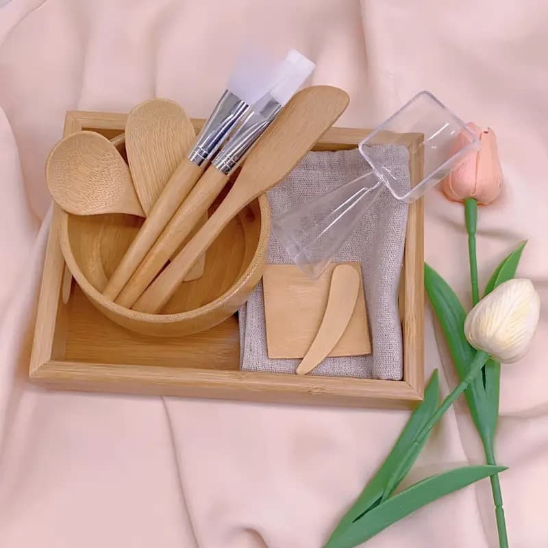 Japanese Style Bamboo Skin Care Tool Set Spa Mask Bowl Silicone Brush Tool Set Home Beauty Salon
