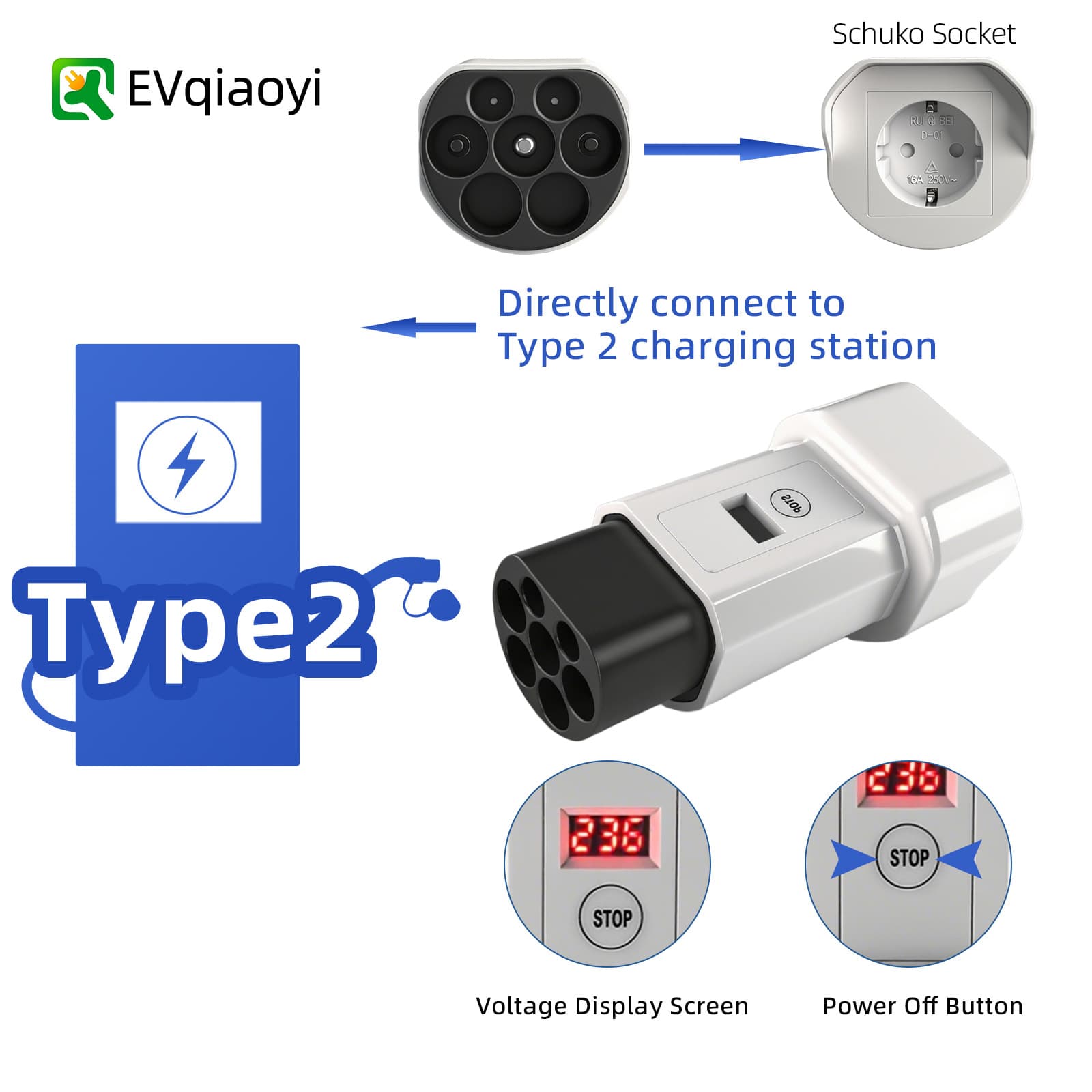 Qiaoyi New Energy Factory V2L European Type2 Charging Pile Power Adapter
