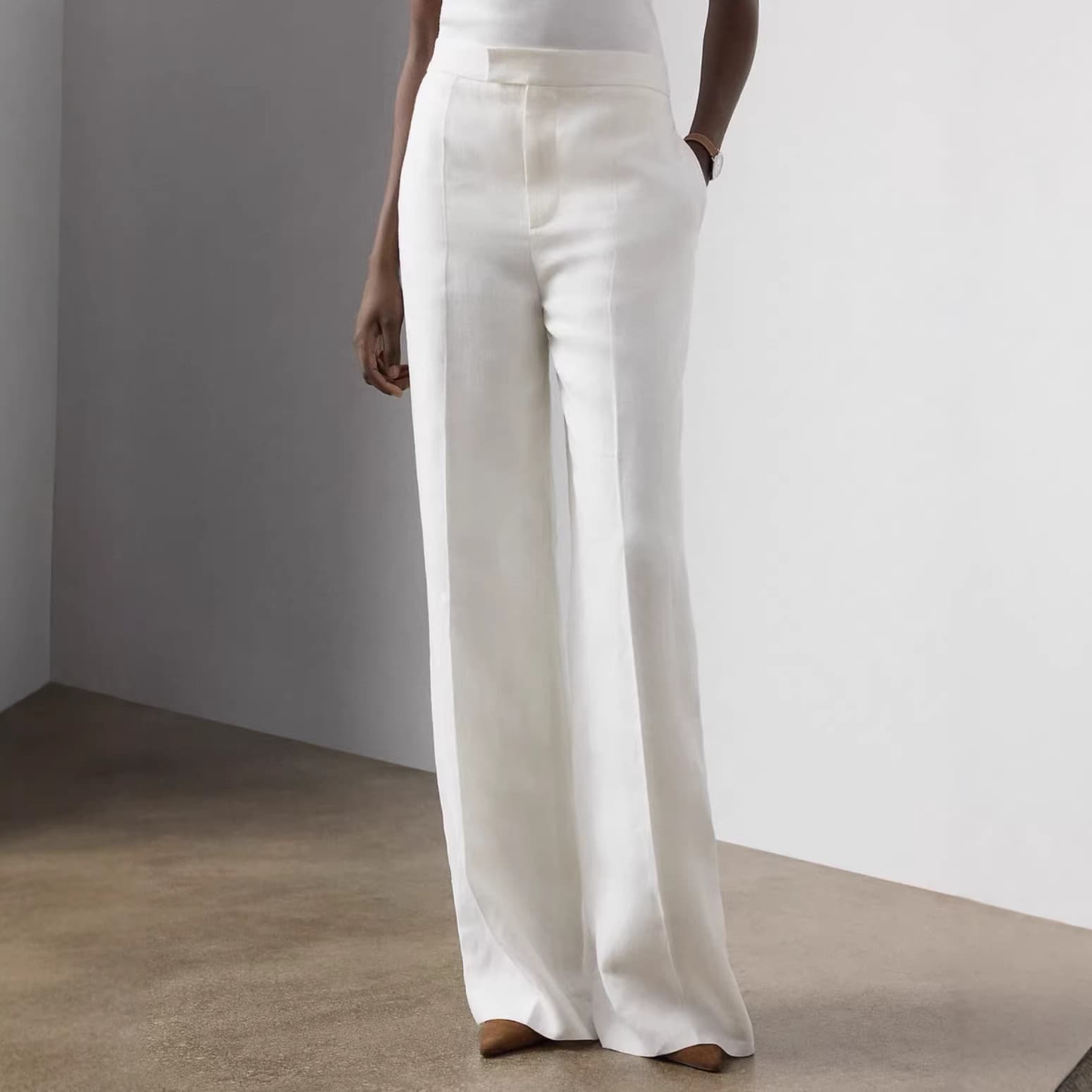 Nanyou 2026 Early Spring New Old Money Style Original Ralph Linen Straight-Leg White Wide-Leg Pants Minimalist Slimming Trousers
