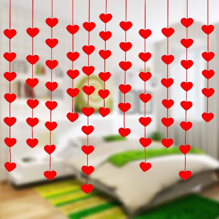 Wedding felt heart door curtain hanging indoor bridal room decoration setup felt non-woven fabric heart pull flower supplies