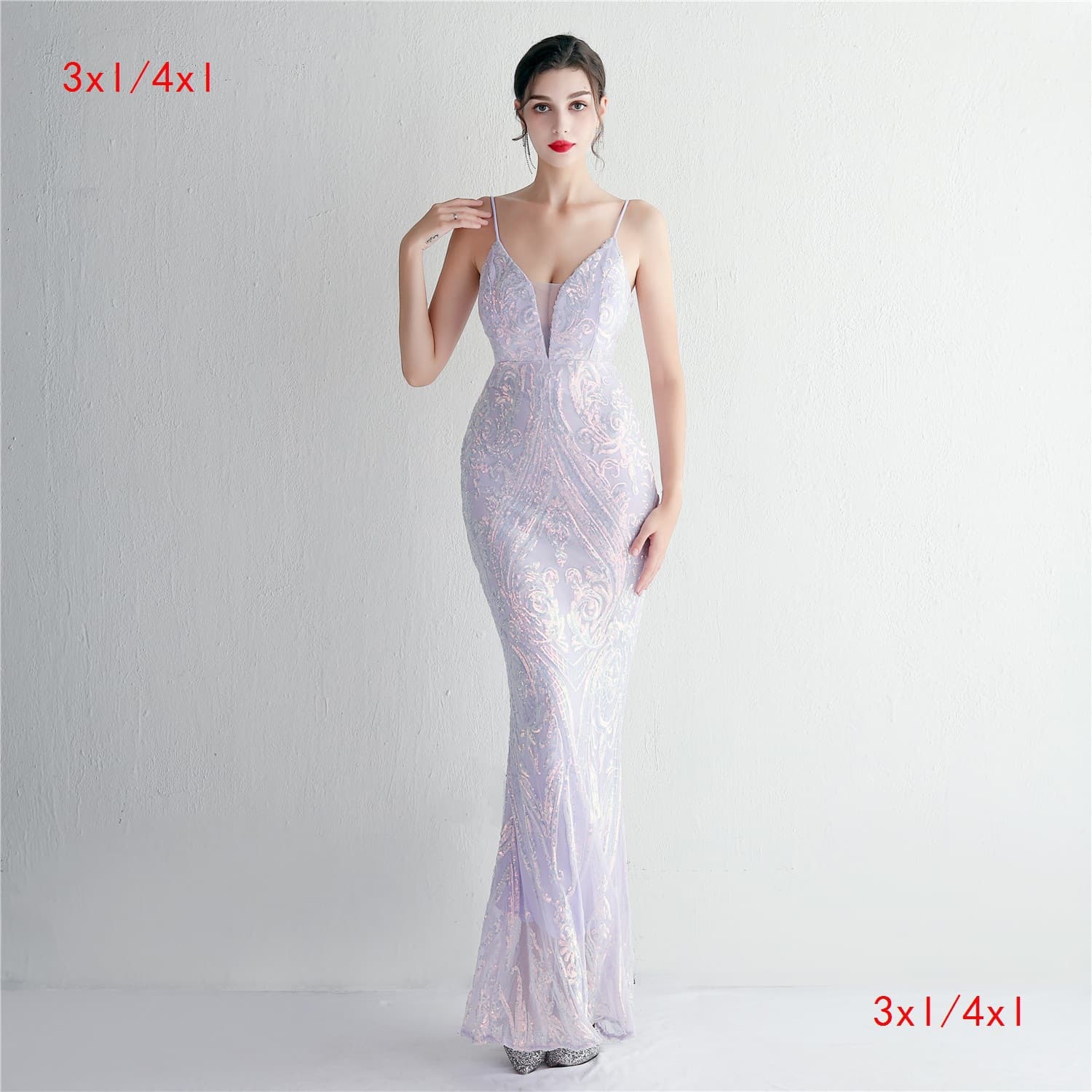 19622-S#3XL4XL Long Sequin Plus Size Performance Dress Banquet Evening Gown
