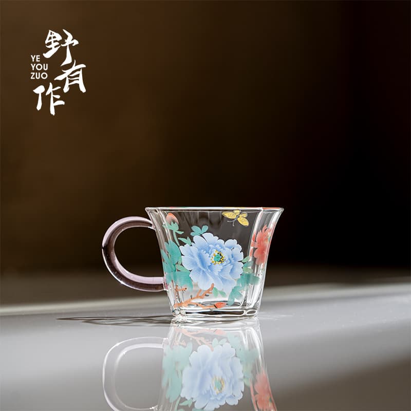 Wild Handheld Glass Mug, Heat-Resistant, Office Cup, Flower Tea Cup, Personal Use Cup