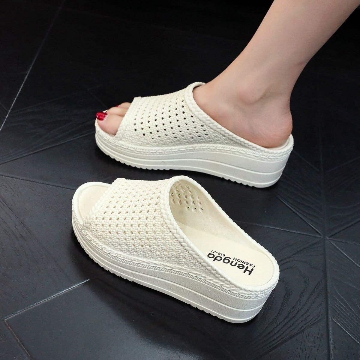 High Heel Slippers Thick Sole Summer Non-Slip Home Platform Wedge Heel Outdoor Slippers Women's Trendy