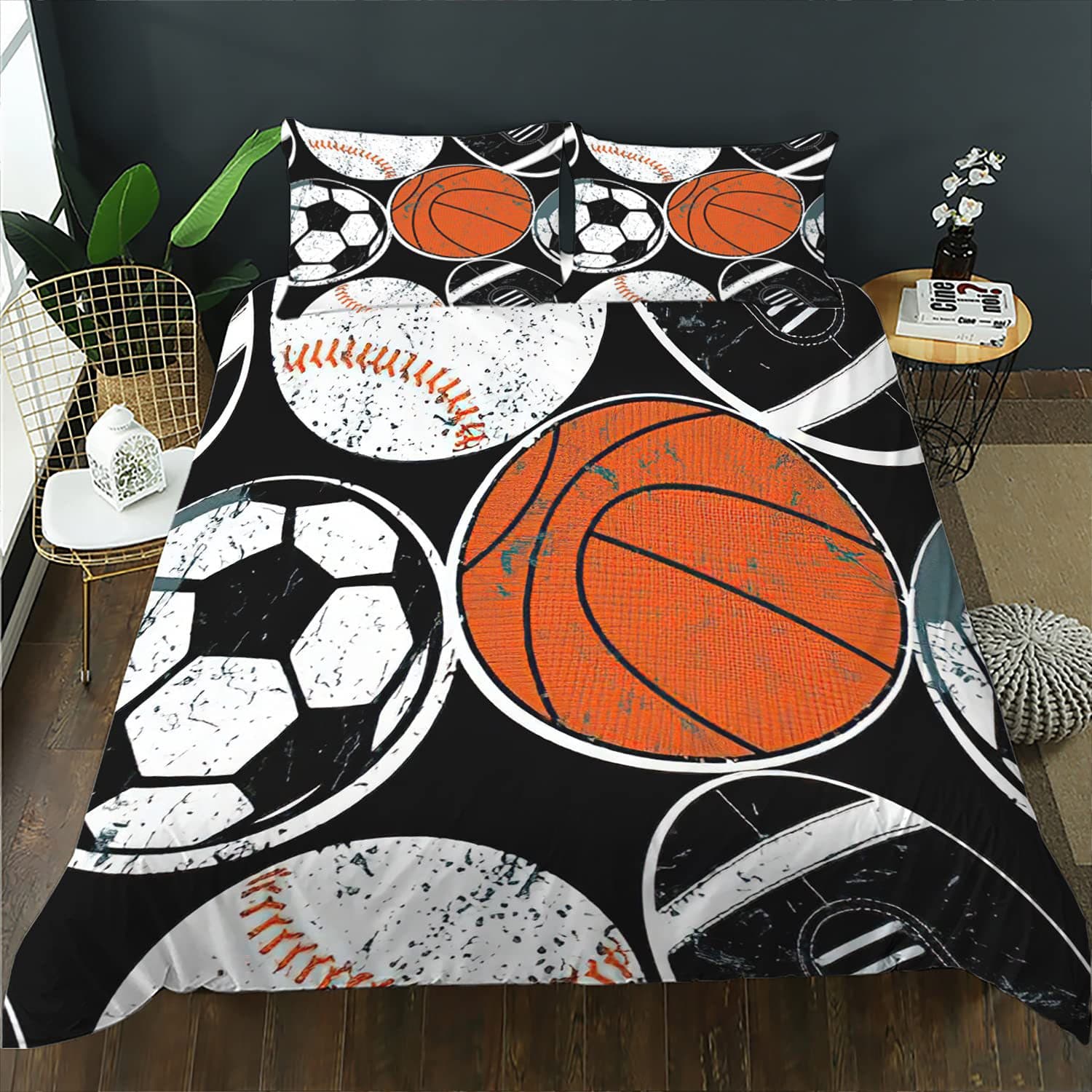 Cross-border Youth Boys Basketball Soccer Bedding Set Sports Duvet Cover Dorm Bedroom Decor