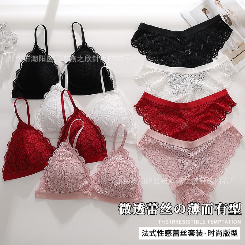 Lace Sexy French Triangle Cup Sling Beautiful Back Underwear Simple Lightweight No Steel Ring Student Wrap Bra suit