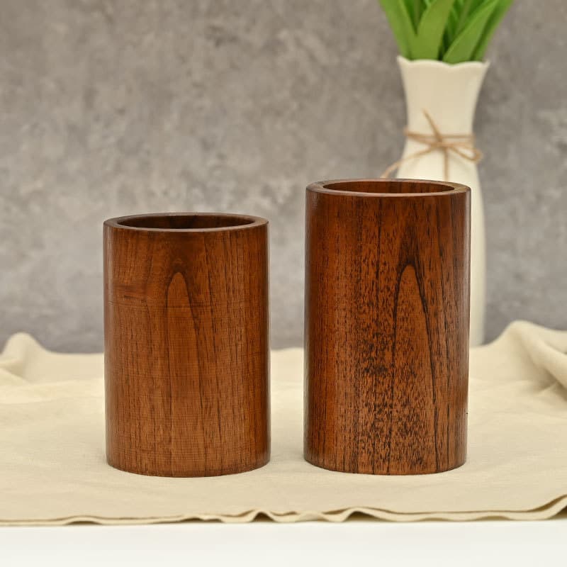 Round Wooden Chopstick Container, Multi-purpose Drainage Wooden Cage for Restaurants, Utensil or Pen Holder