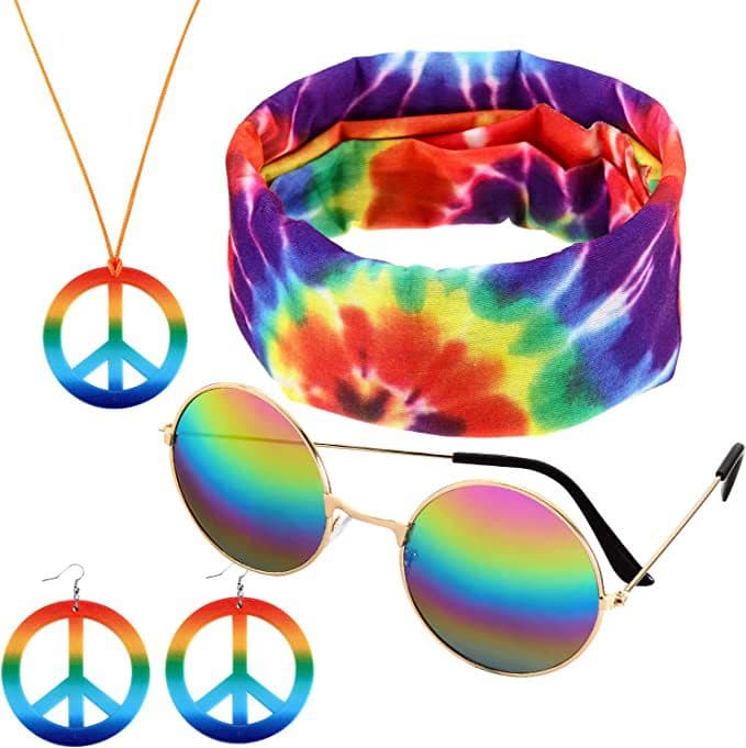 Hippie Themed Halloween Party Prop Set Colorful Headscarf Earrings Necklace Jewelry Kit for Festive Costuming And Celebration