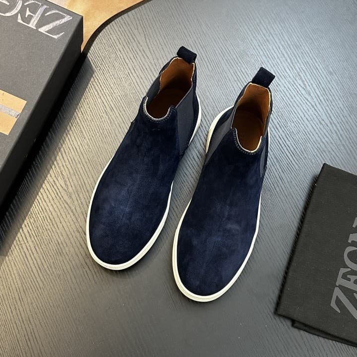 European Trend New Slip-On High-Top Shoes Suede Solid British Style Men's Fashion Comfortable Shoes