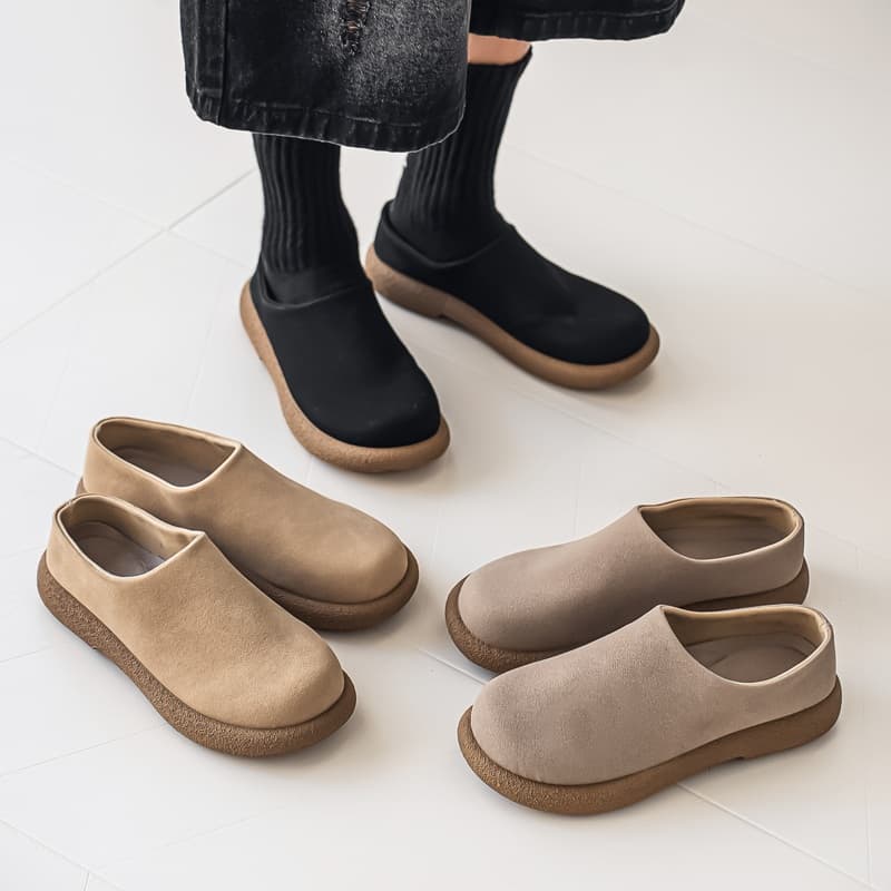 Slip-On Full Coverage Birkenstock Men's Retro Round Toe Lazy Casual Leather Shoes Commuting Small Potato Derby Shoes Men