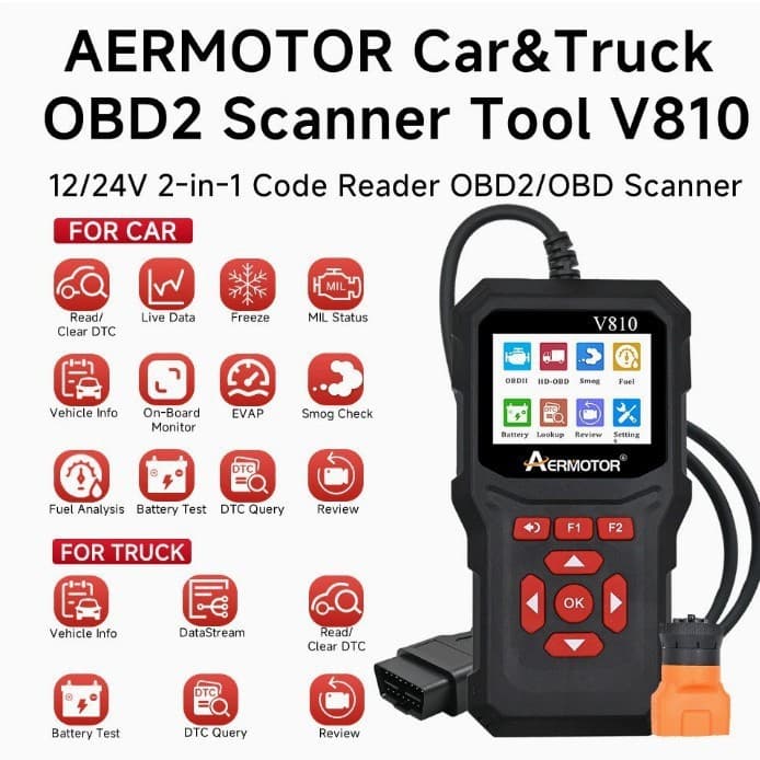 Read and Clear Codes OBD Scanner V810 Diesel and Gasoline Integrated Car Engine Fault Diagnostic Tool Annual Inspection Pre-check