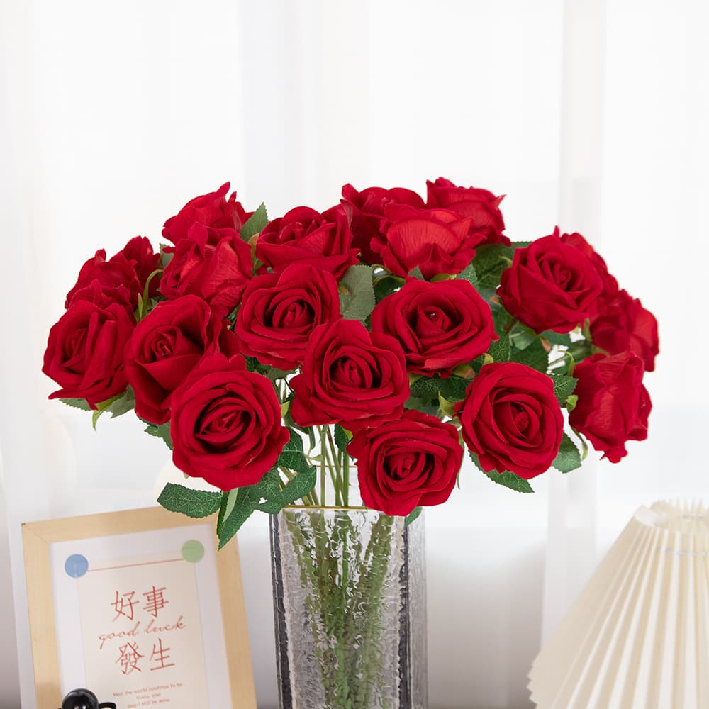 Simulated Rose Single Stem Velvet Touch Rose Waterfall Flower Wall Home Wedding Decoration Artificial Flowers Wholesale