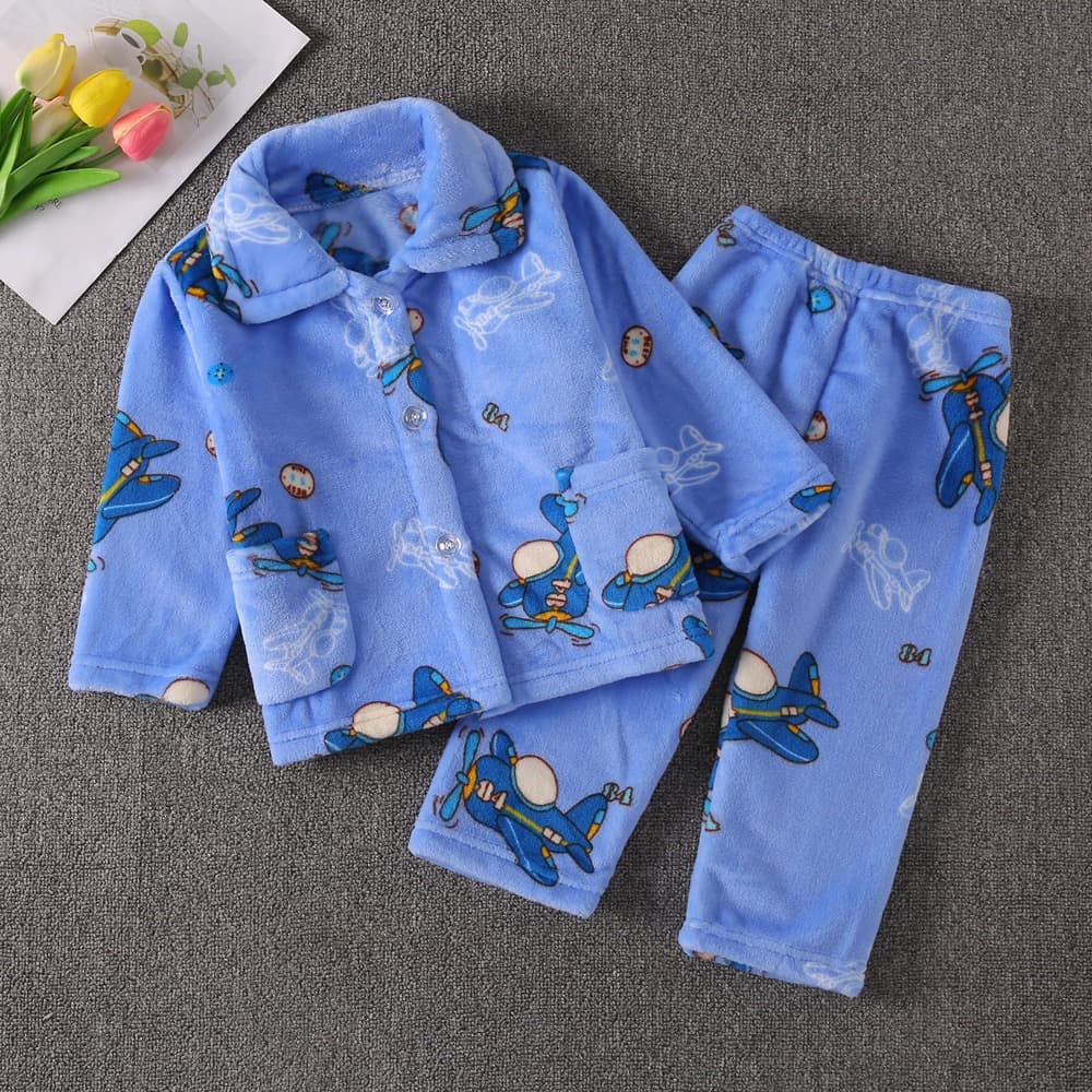 [Free Shipping on Orders of 30 Sets or More] Flannel Children's Pajamas Autumn Winter Coral Fleece Boys Baby Kids Loungewear Set