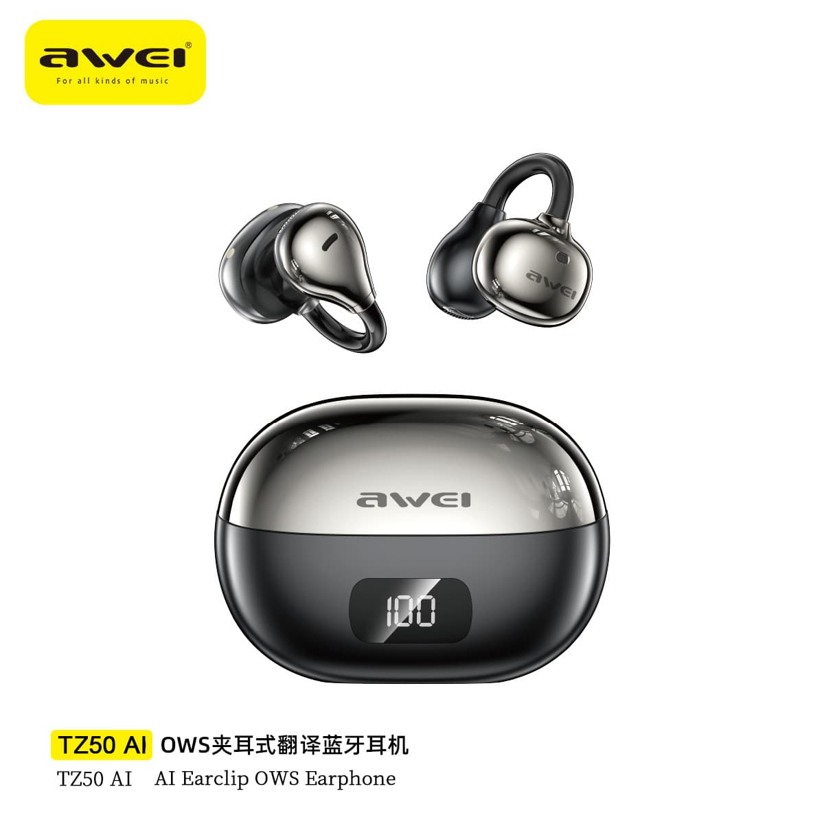 AI Translation Earbuds with Ear Clip, Smart Meeting Summary, OWS Air Conduction, Waterproof, Sports Bluetooth Earbuds