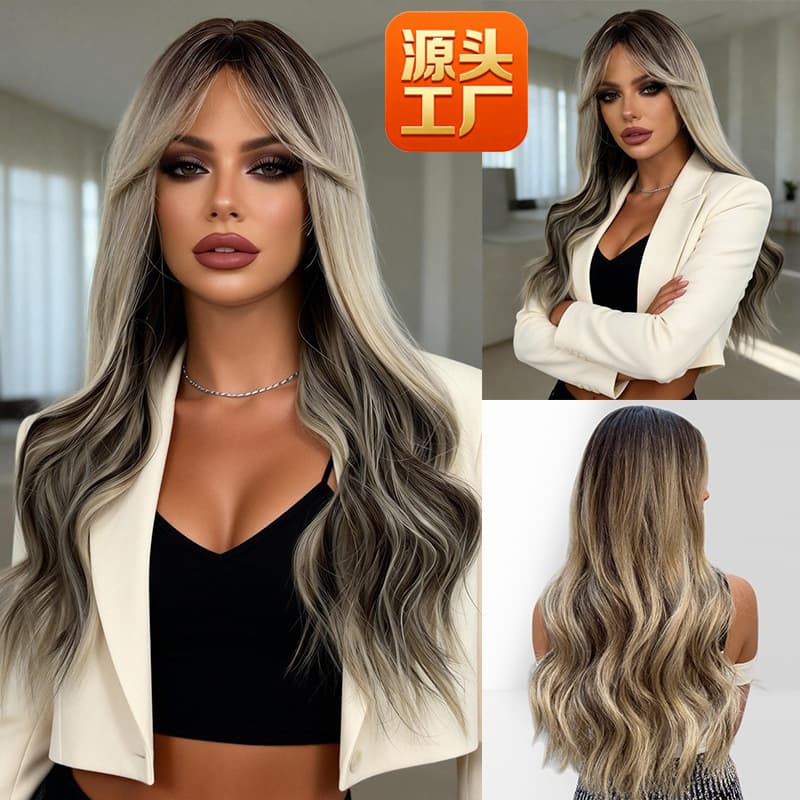 European and American Cross-Border 2025 Amazon Popular Wig Full Hair Style Wavy Curly Heat-Resistant Fiber High-Temperature Silk Wig for Women