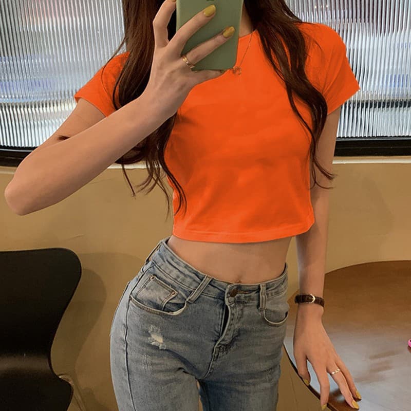 2025 Summer New Girl Short-Sleeved T-Shirt for Women Candy-Colored Short Navel-Baring Ins Trendy Popular Top for Women Sweet