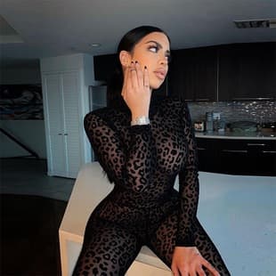 New Women's Jumpsuit European American Style Long Sleeve Slim Fit Sexy Flocking See-Through Bodysuit for Cross-Border Trade
