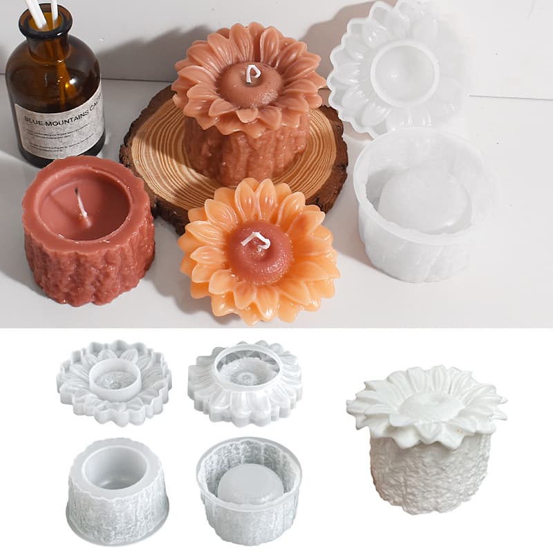 Aromatherapy Sunflower Candle Cup Mold DIY Crystal Resin Plaster Tree Stump Flower Storage Jar Silicone Mold