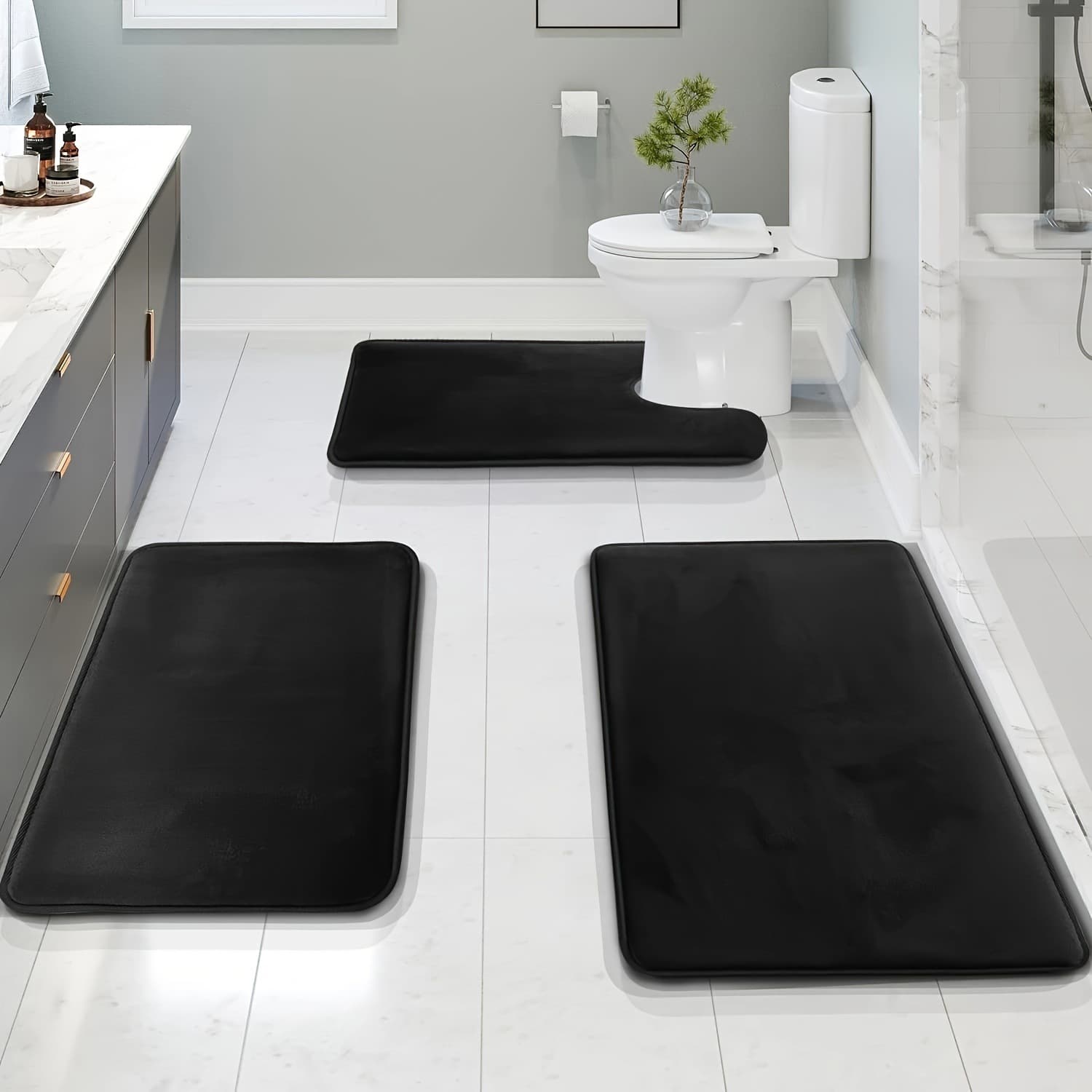 Cross-border simple coral velvet floor mat three-piece set bathroom carpet water-absorbent non-slip bathroom floor mats are in stock and can be shipped on behalf of others