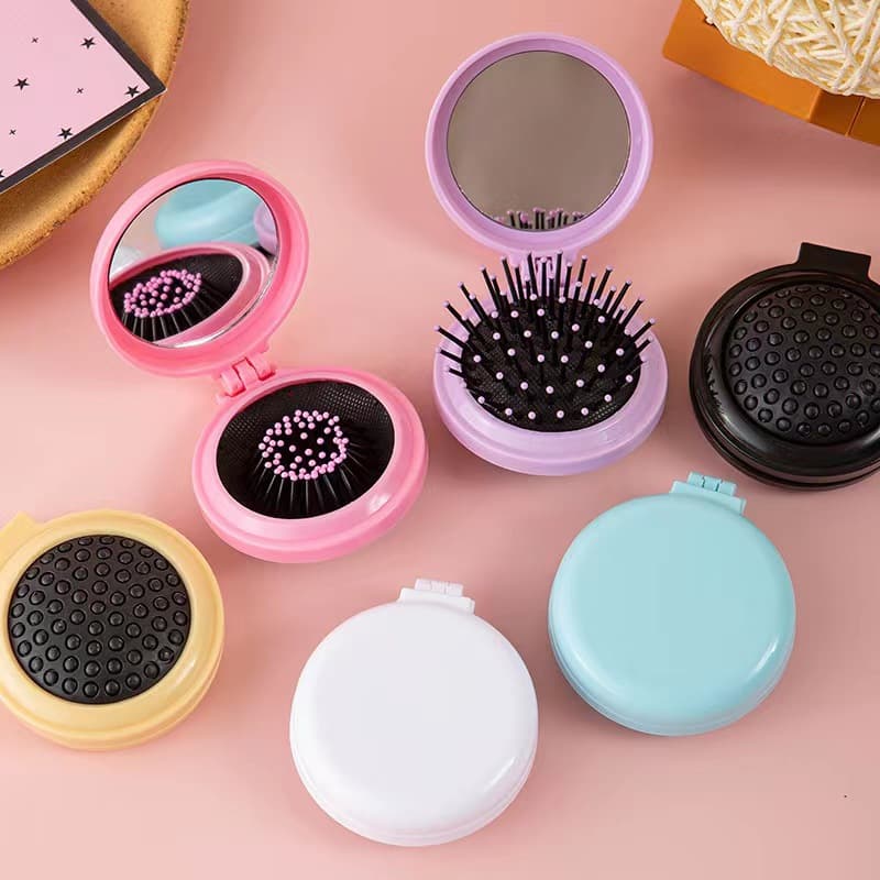 Folding Mirror Comb Portable Small Mirror Comb Set with Air Cushion Comb Mini Massage Comb