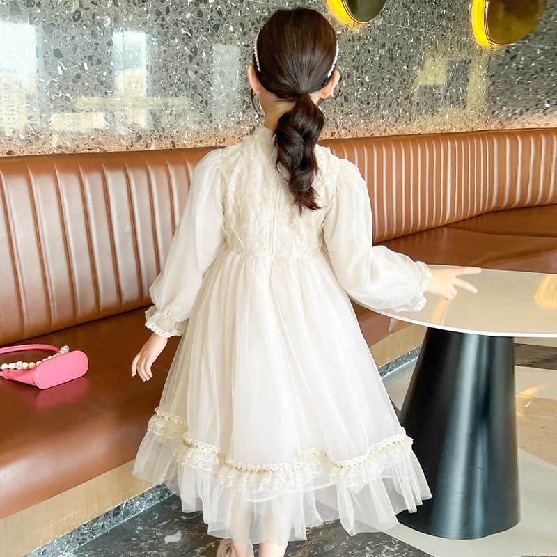 Girls' Dress Spring Autumn Fashionable Kids' Chinese Style Cheongsam Long-Sleeve Princess Dress for Older Children