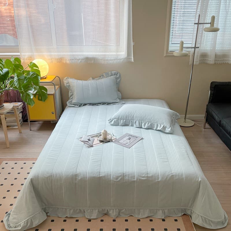 100% Cotton Washed Cotton Quilted Bed Cover Class A Pure Cotton Bed Cover Baby & Mother Safe Solid Color Quilted Cotton Bed Cover 4-Piece Set