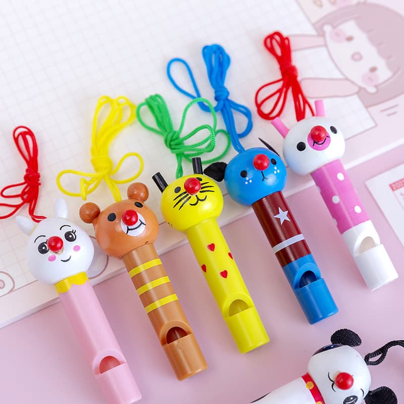 Cartoon Lanyard Wooden Whistle Wholesale Children's Outdoor Cheer Blow Sports Meet Stall Activity Student Gifts