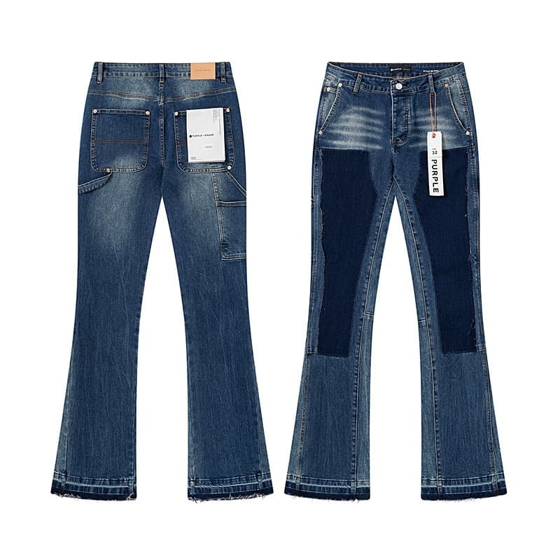 Cross-border trendy brand PURPLE BRAND JEANS European and American high street style patch jeans slightly flared for men