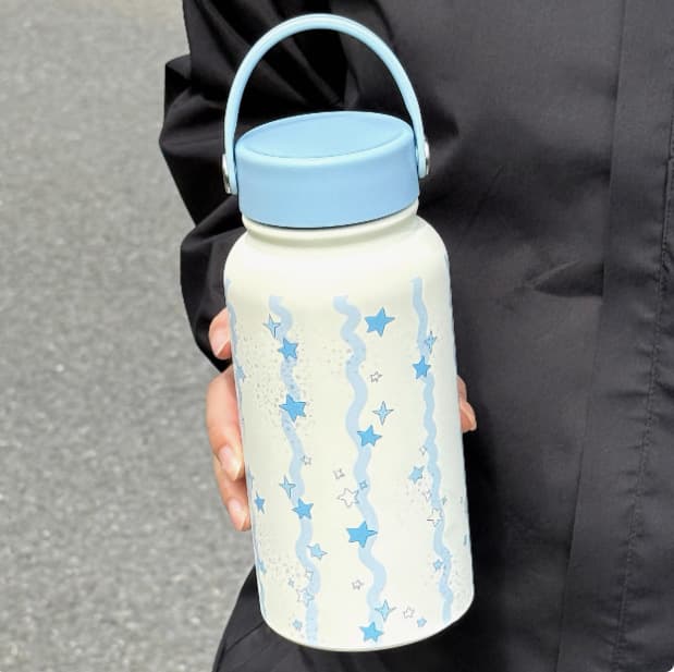 Cute Star Insulated Water Bottle for Women, Trendy Large Capacity Handheld Cup, Stainless Steel Travel Mug, Portable Water Bottle